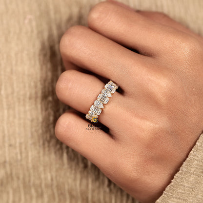 4CT Emerald_ Pear Lab Diamond Wedding Band