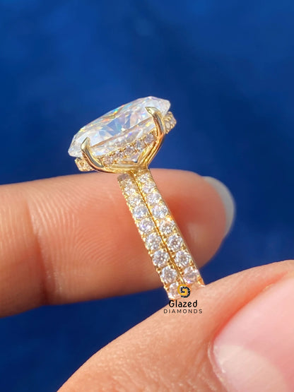 4CT Oval Cut Hidden Halo Moissanite Bridal Ring Set 