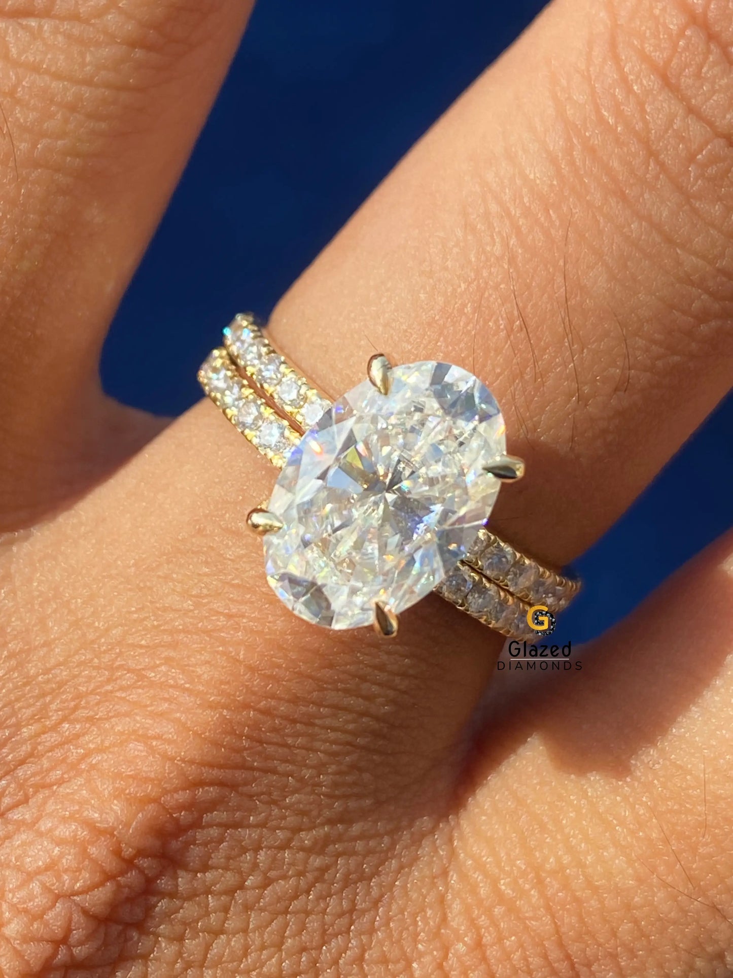 4CT Oval Cut Hidden Halo Moissanite Ring With Full Eternity Wedding Band For Women