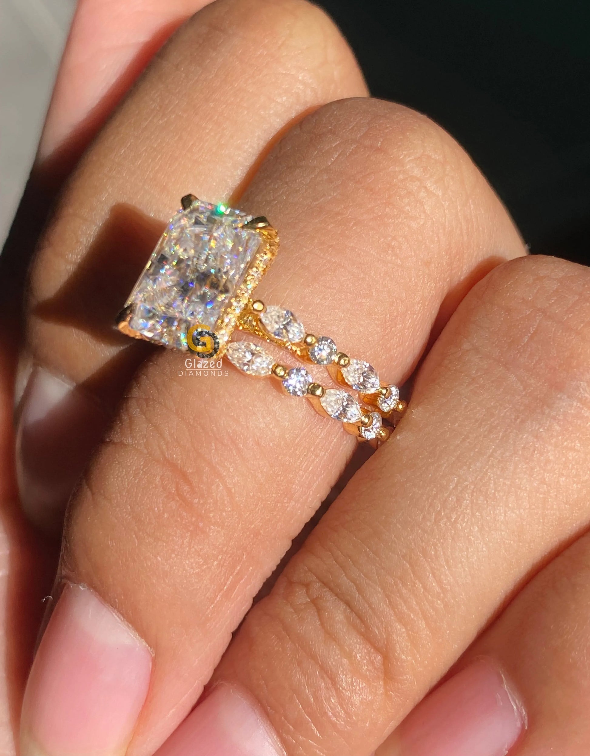 4CT Radiant Cut Bubble Band Bridal Set