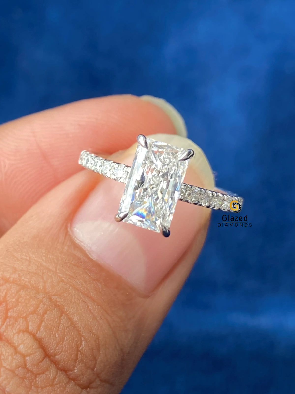 4CT Radiant Cut Pave Band Moissanite Diamond Ring 