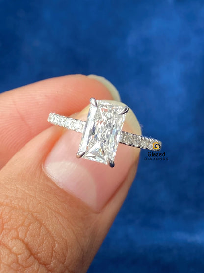 4CT Radiant Cut Pave Band Moissanite Diamond Ring For Women 