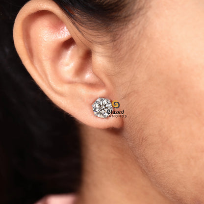 4CT Round Stud Lab Diamond Earrings For Her