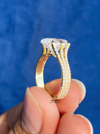 4Ct Oval Three Row Moissanite Ring