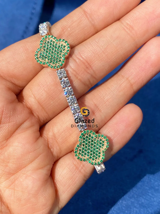 4MM Round Moissanite Two Tone Clover Hip Hop Bracelet