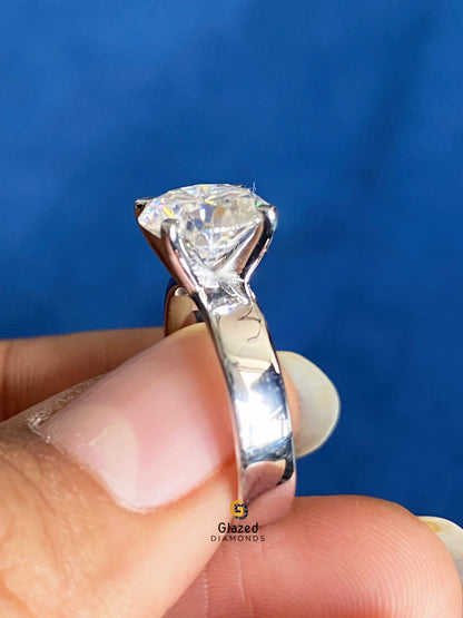 3CT Round Wide Band Moissanite Solitaire Engagement Ring