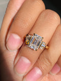 3 CT Emerald Cut Three Stone Side Baguette Moissanite Engagement Ring For Her