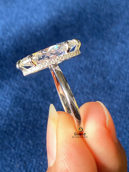 5CT Elongated Marquise Cut Moissanite Hidden Halo Wedding Ring