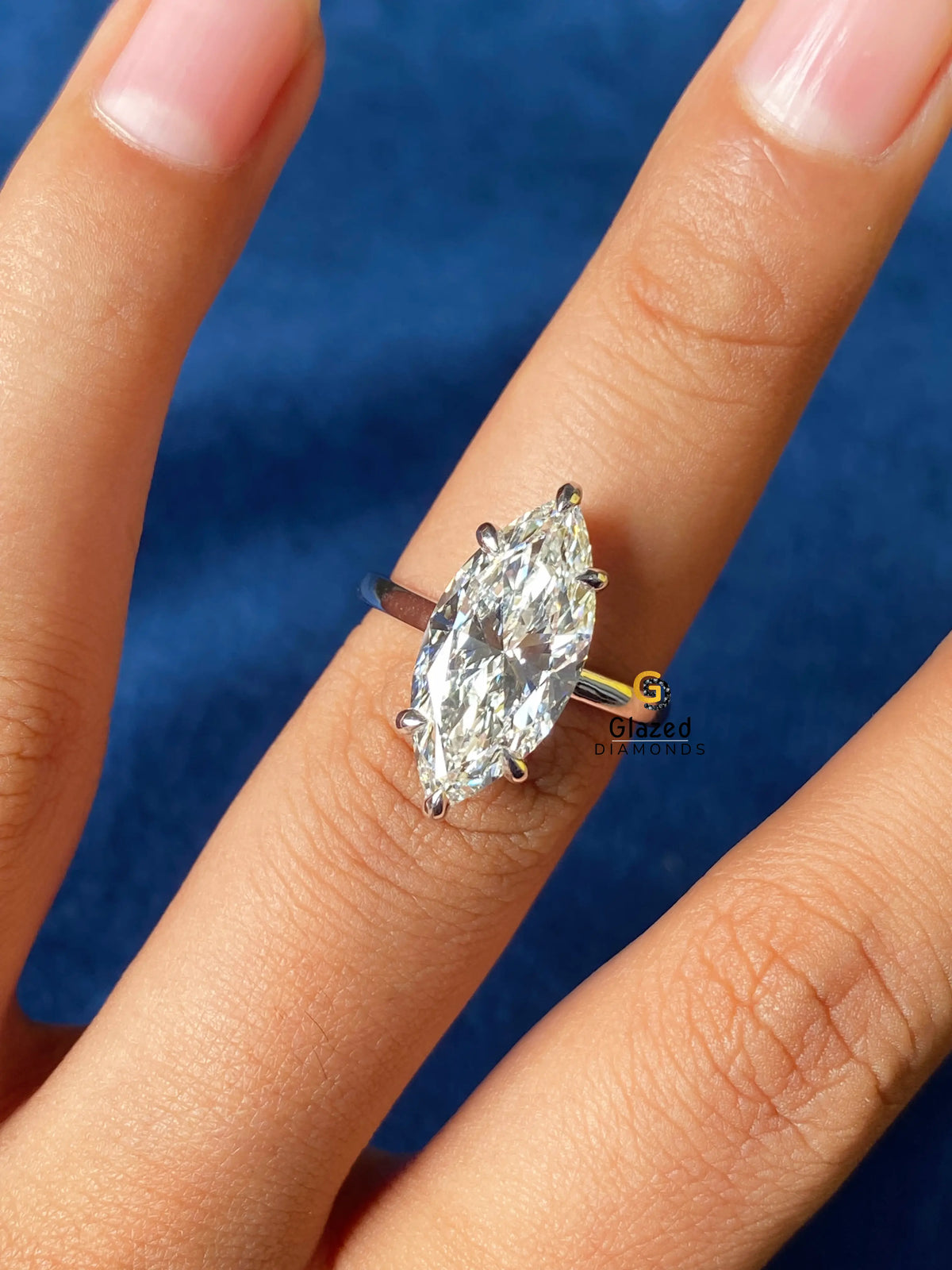 5CT Elongated Marquise Cut Moissanite Hidden Halo Wedding Ring