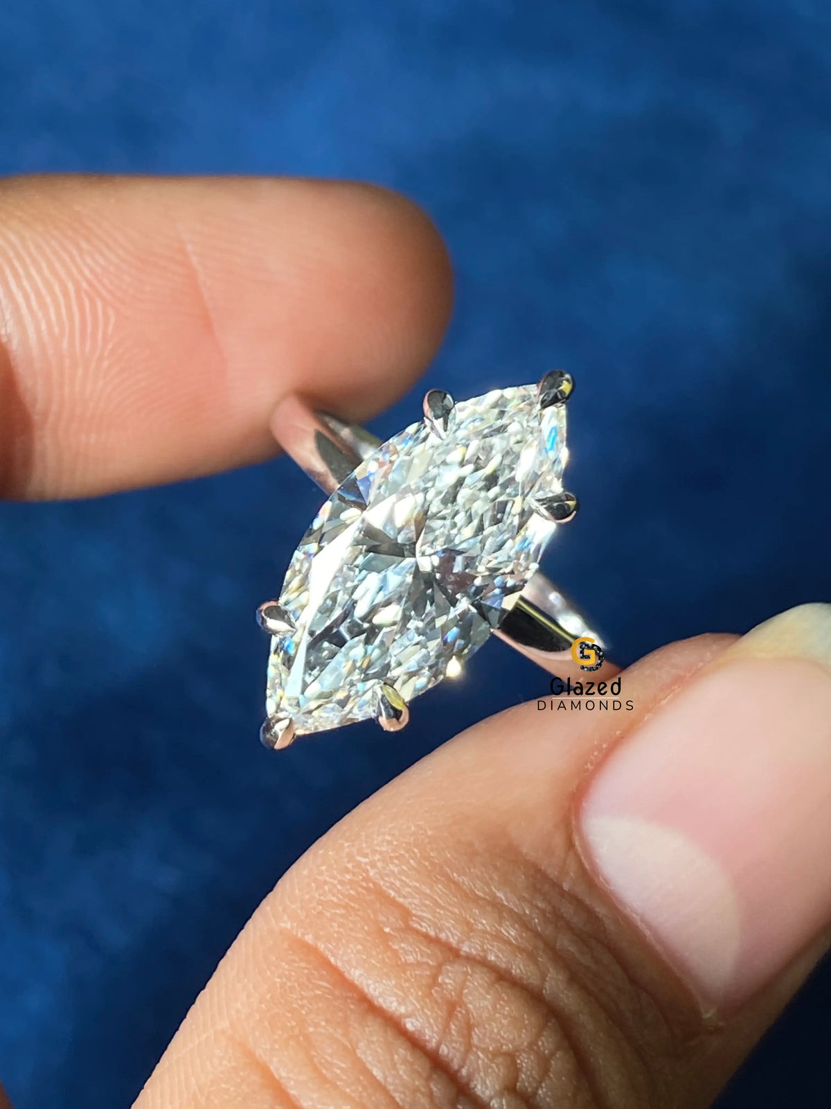 5CT Elongated Marquise Cut Moissanite Hidden Halo Wedding Ring