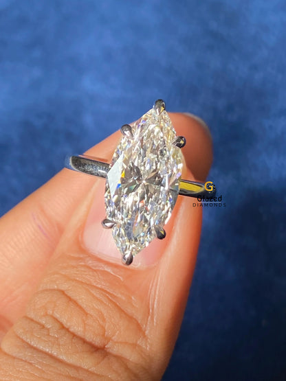 5CT Elongated Marquise Cut Moissanite Hidden Halo Wedding Ring