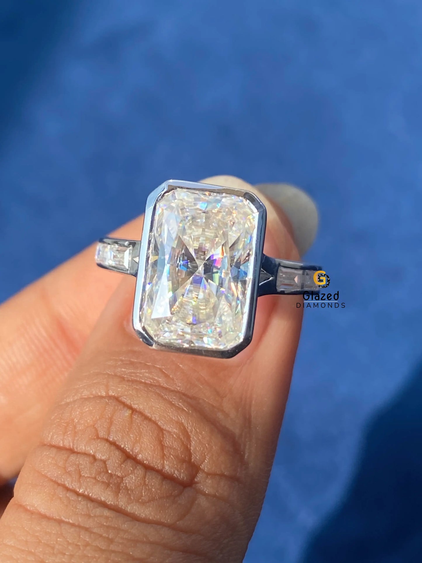 Radiant Cut Moissanite Baguette Pave Band Ring For Women