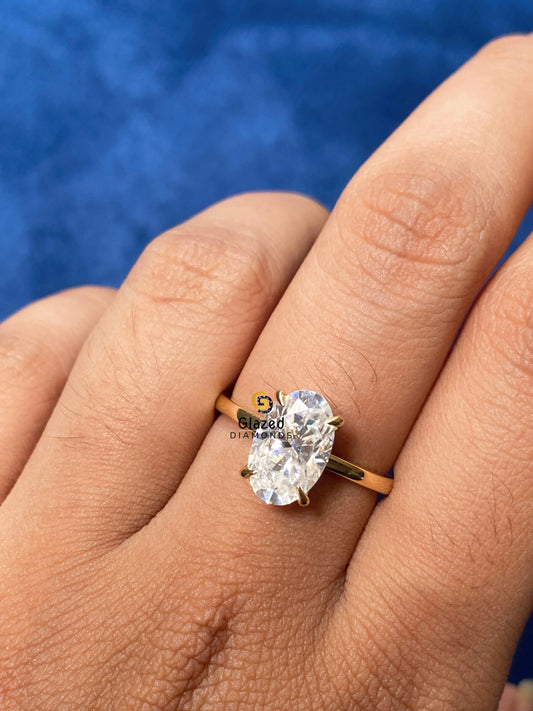 5CT 12x8MM Oval Cut Solitaire Hidden Halo Ring