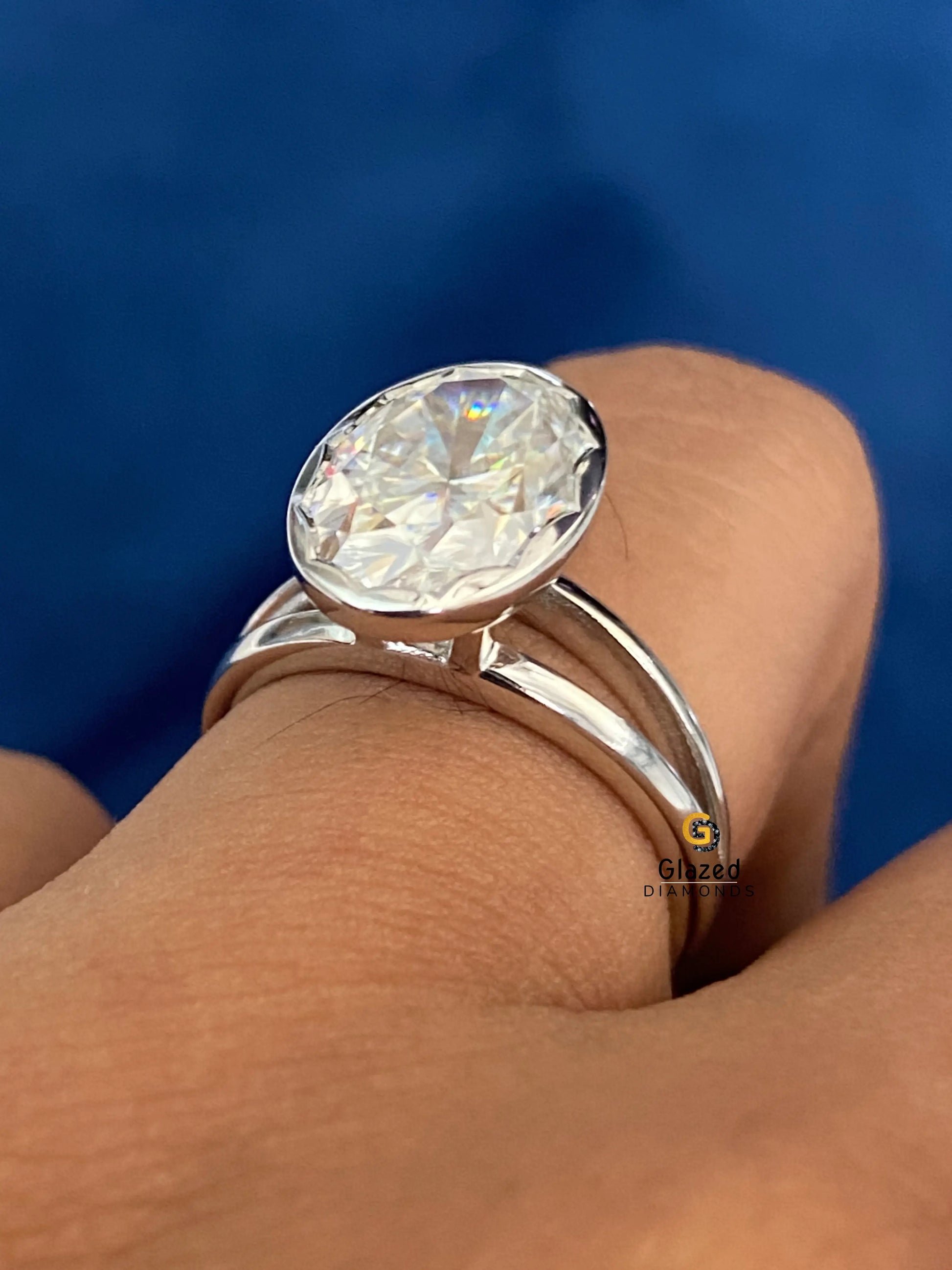 5CT Ova Cut Split Shank Moissanite Ring