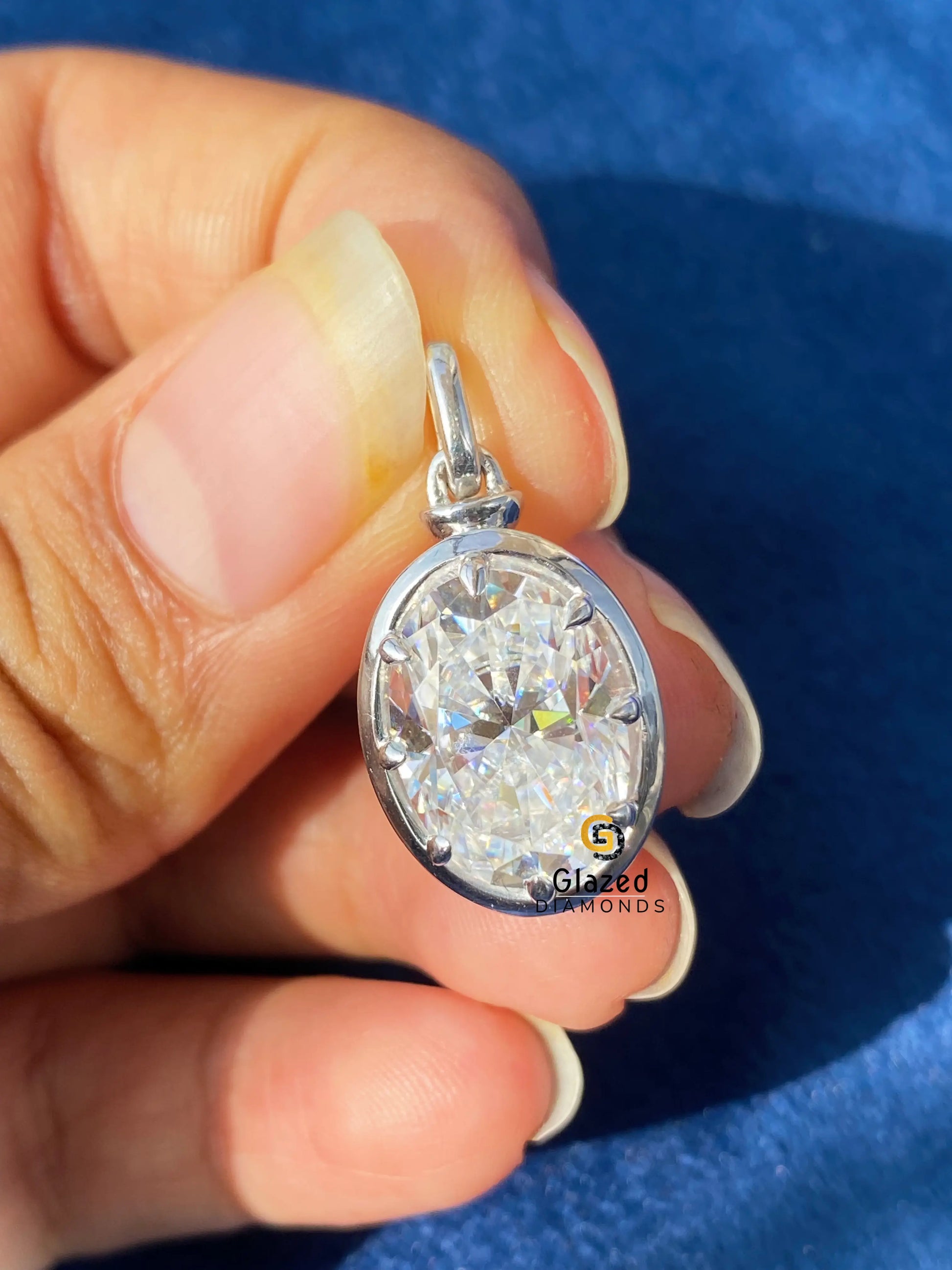 5CT Oval Cut Bezel Set Solitaire Moissanite Pendant