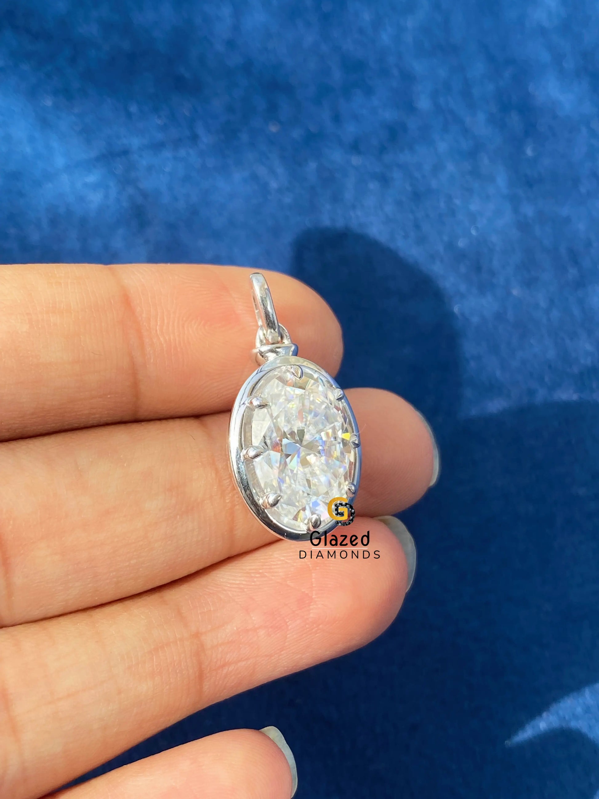 5CT Oval Cut Bezel Set Solitaire Moissanite Pendant For Women