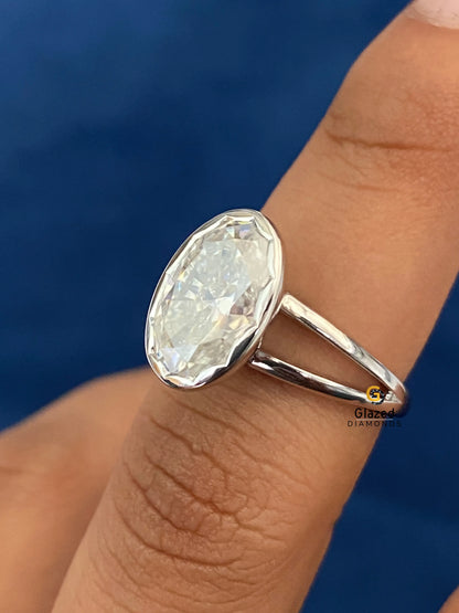 5CT Oval Cut Split Shank Moissanite Diamond Ring 