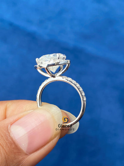 5CT Pear Halo Wedding Ring For Her