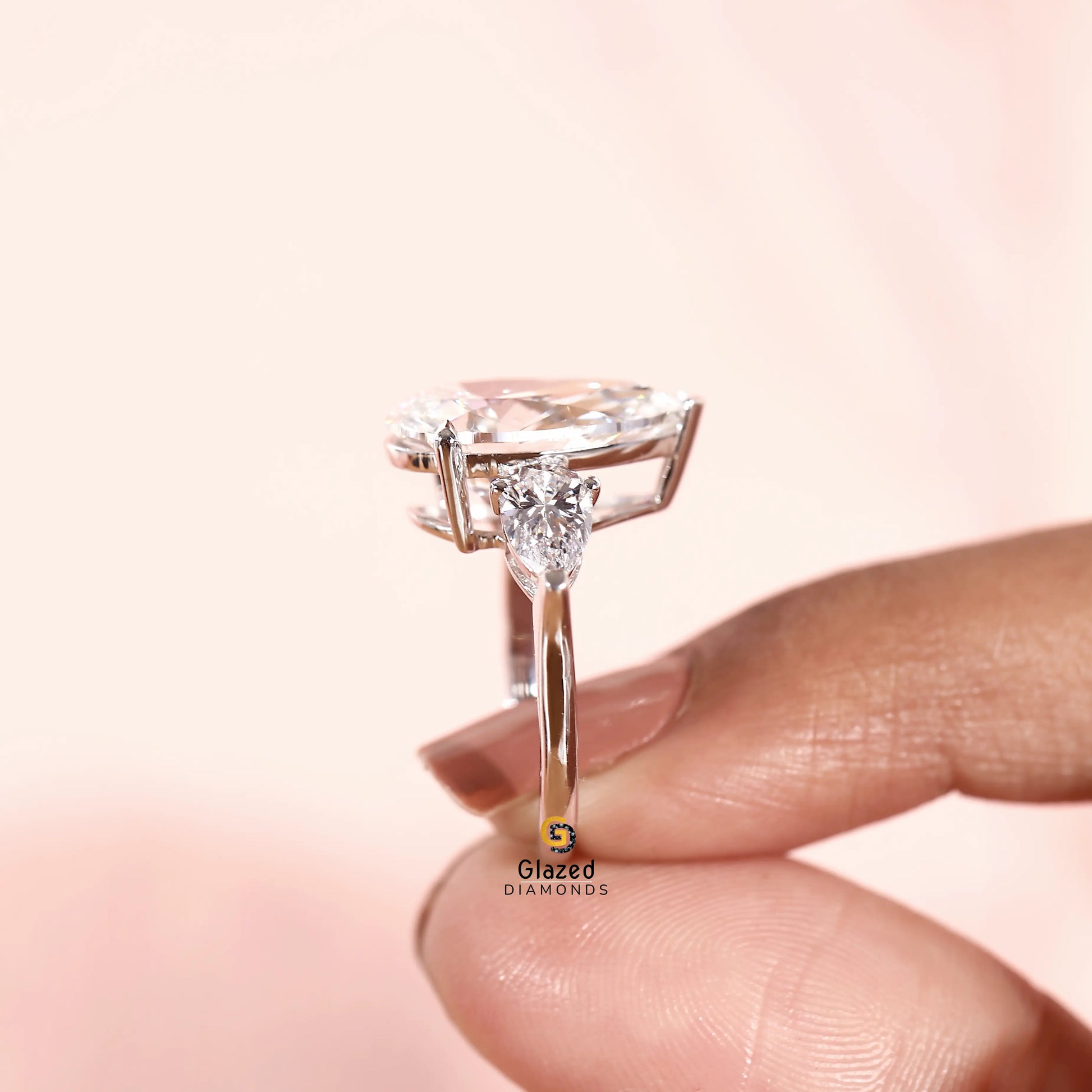 5CT Pear Lab Diamond Three Stone Wedding Ring