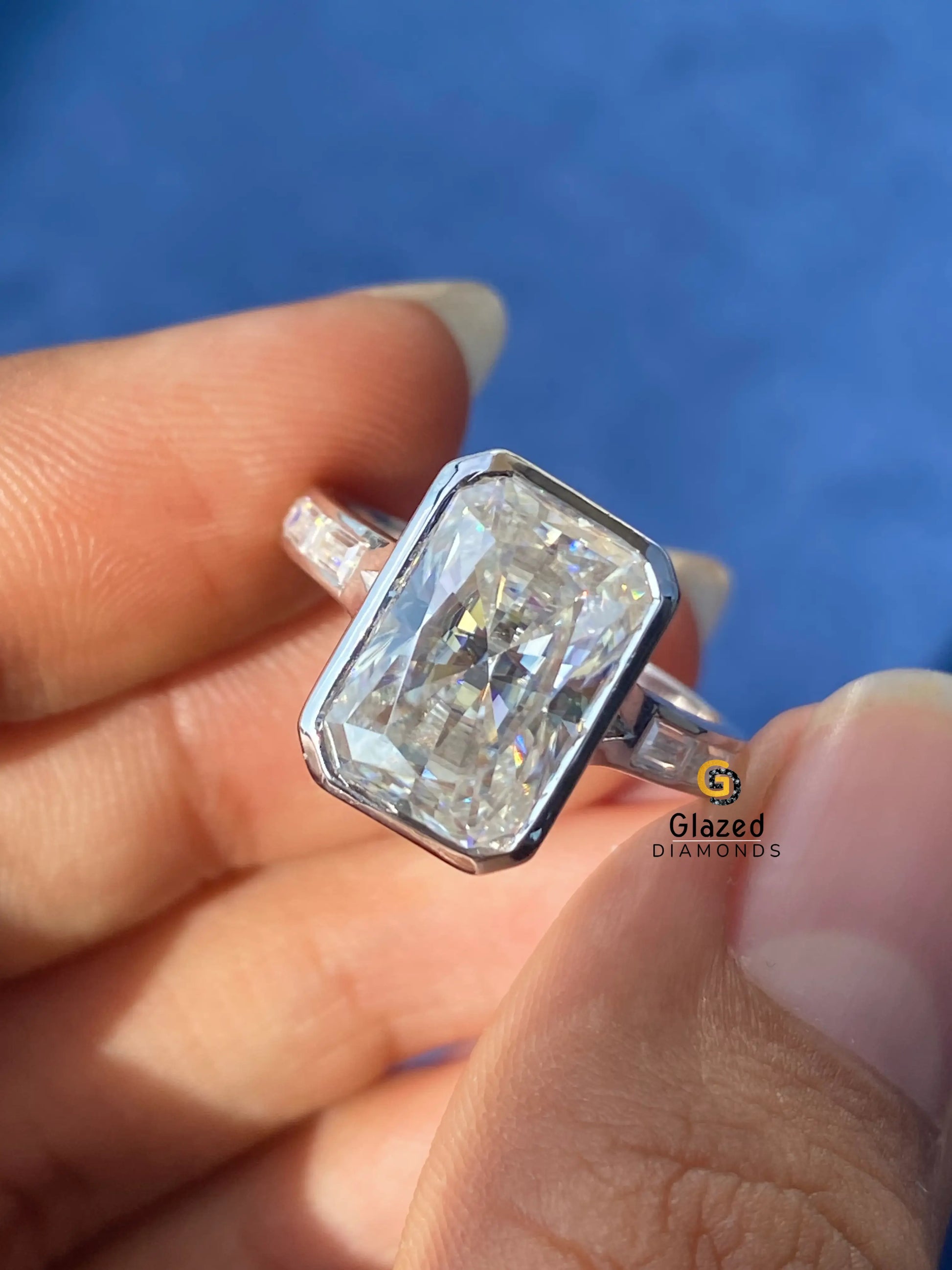 5CT Radiant Cut Baguette Cut Moissanite Pave Band Wedding Ring For Women