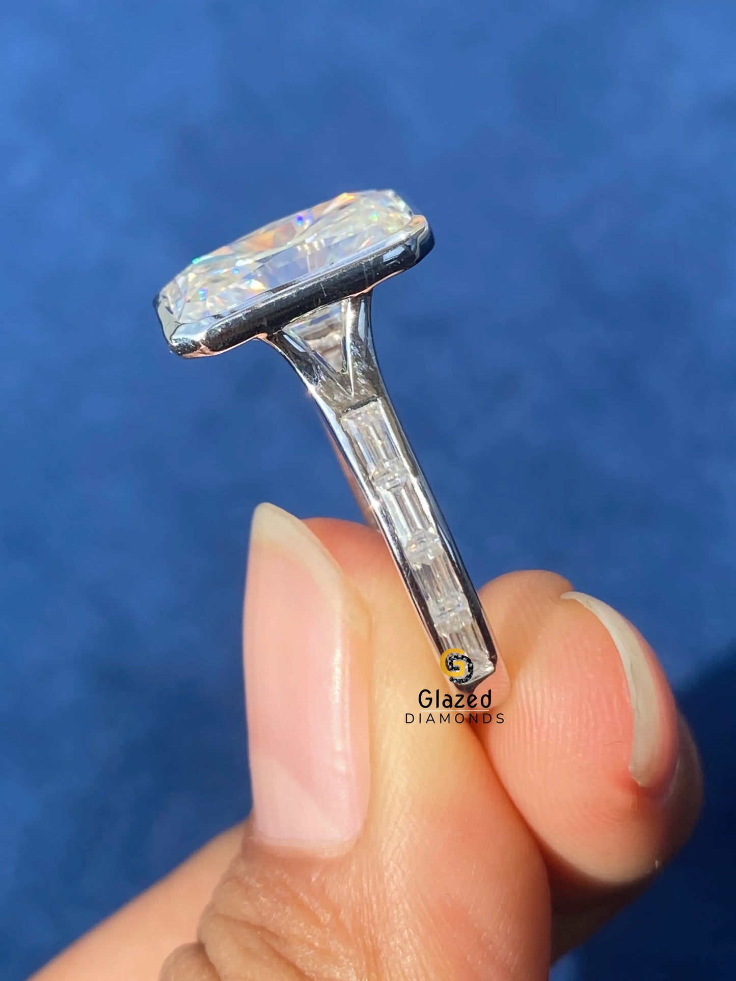 5CT Radiant Cut Baguette Cut Moissanite Wedding Ring For Women