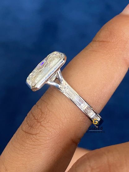 5CT Radiant Cut Pave Band Baguette Cut Moissanite Ring