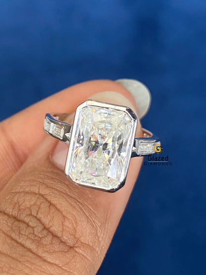 5CT Radiant Cut Pave Band Baguette Cut Moissanite Ring For Women