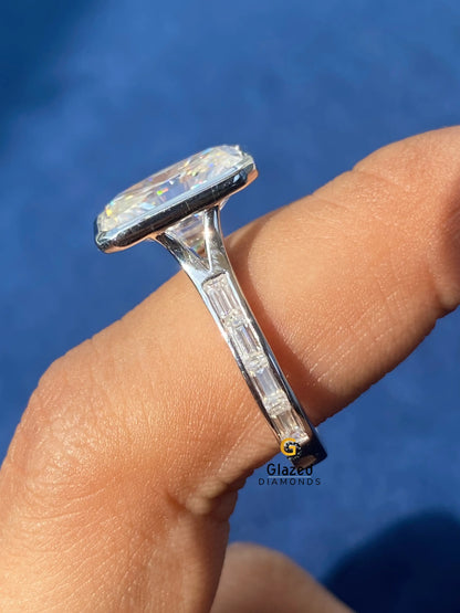 5CT Radiant Cut Pave Band Baguette Cut Moissanite Wedding Ring 