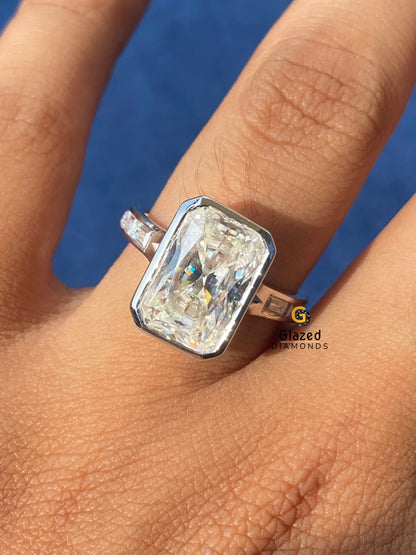 5CT Radiant Cut Pave Band Baguette Cut Moissanite Wedding Ring For Women