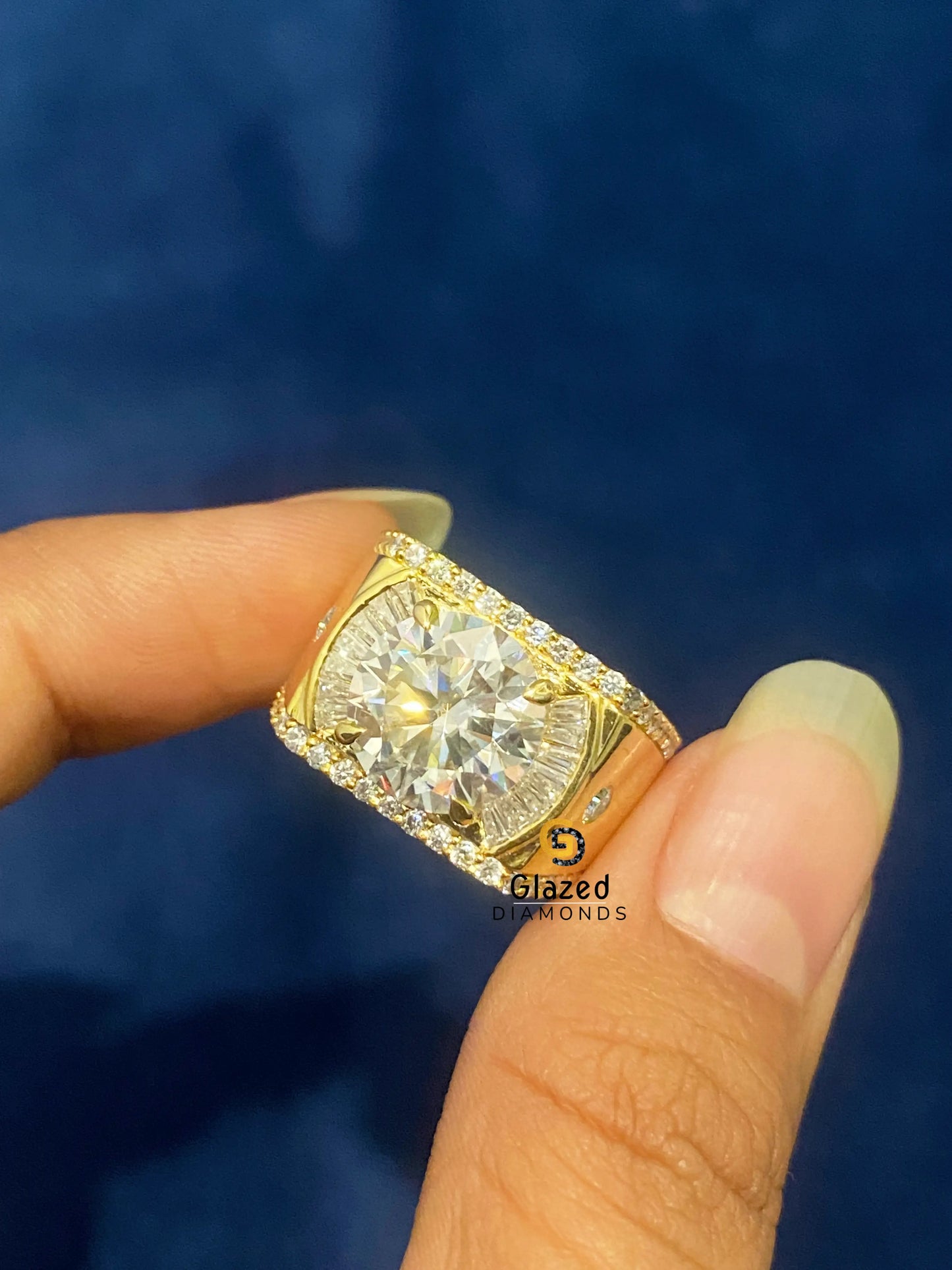 5CT Round_ Tapper Baguette Moissanite Iced Out Ring For Men