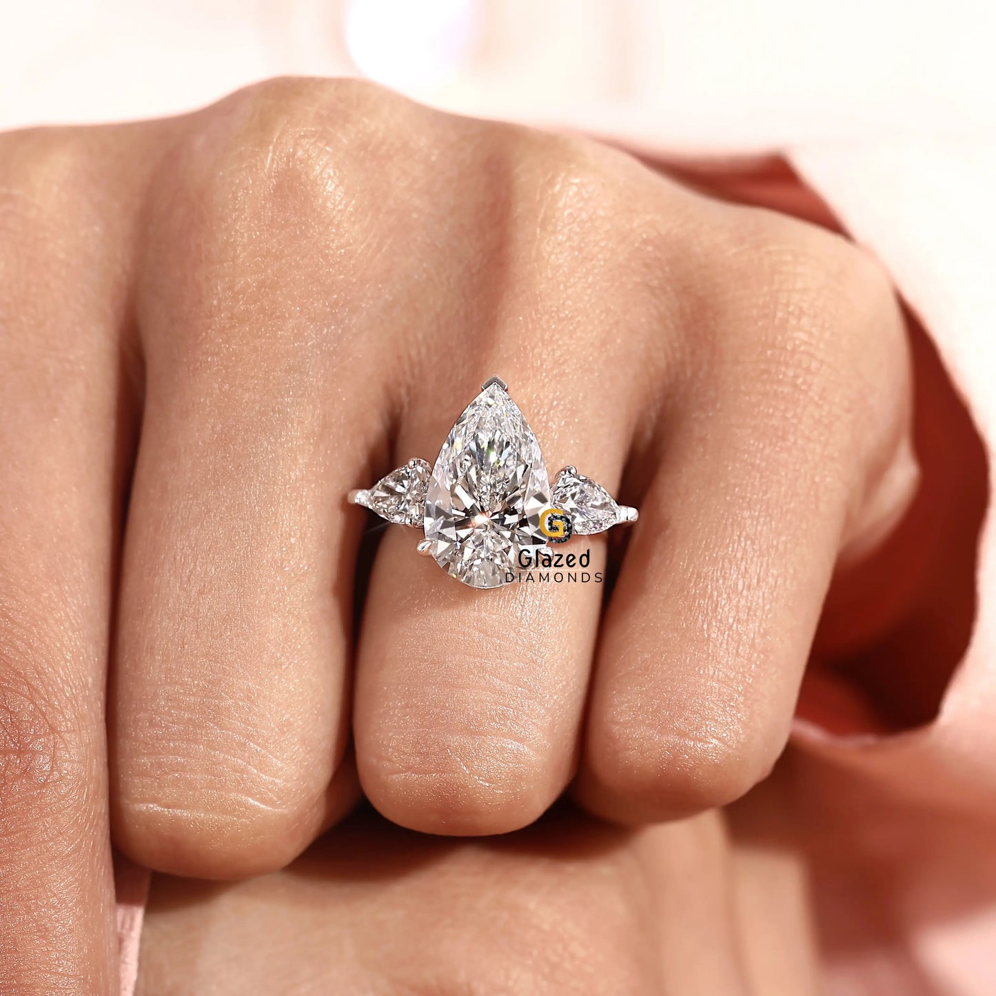 5CT Three Stone Lab Grown Pear Wedding Ring For Women