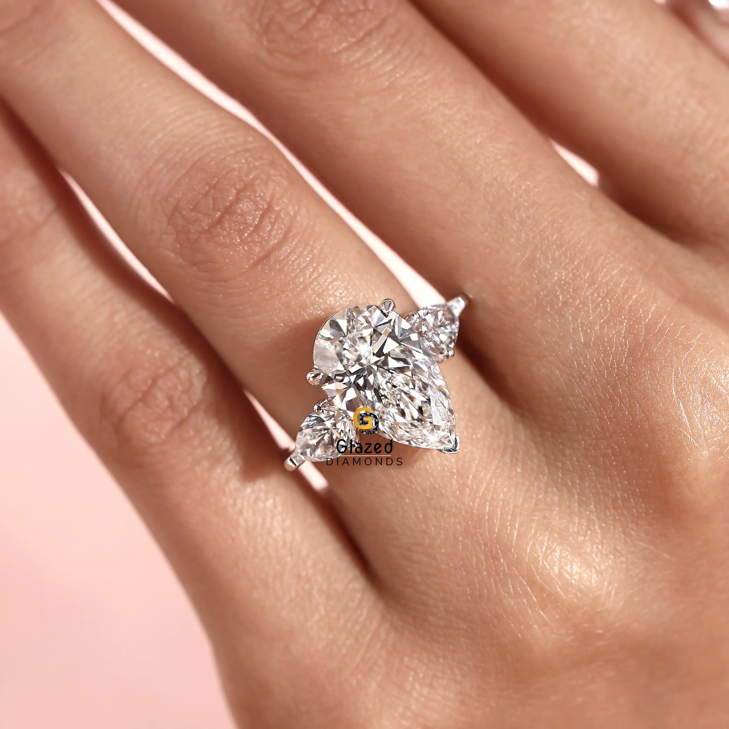 5CT Three Stone Pear Lab Diamond Wedding Ring