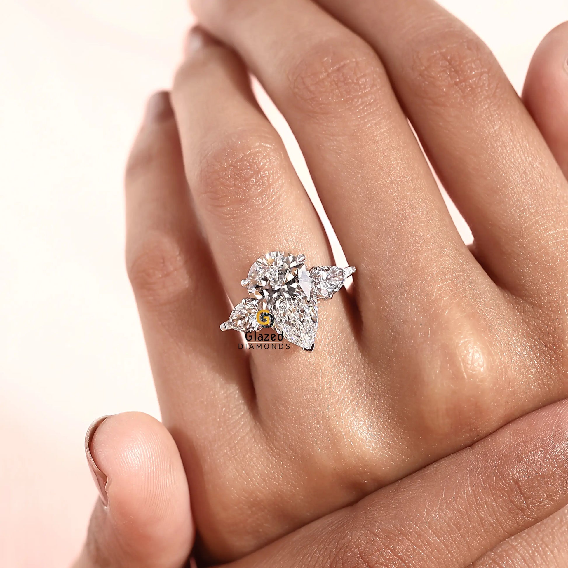 5CT Three Stone Pear Lab Diamond Wedding Ring For Women