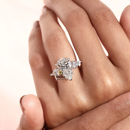 5CT Three Stone Pear Lab Diamond Wedding Ring For Women