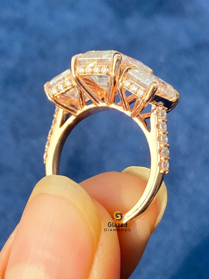 5Ct Emerald Three Stone Moissanite Wedding Ring 