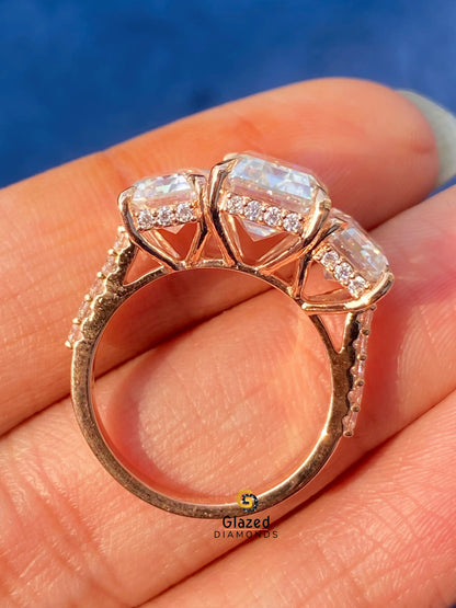 5Ct Emerald Three Stone Moissanite Wedding Ring For Women
