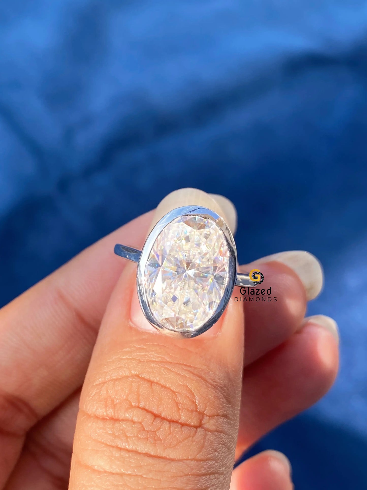 5Ct Oval Cut Moissanite Bezel Set Engagement Ring For Women