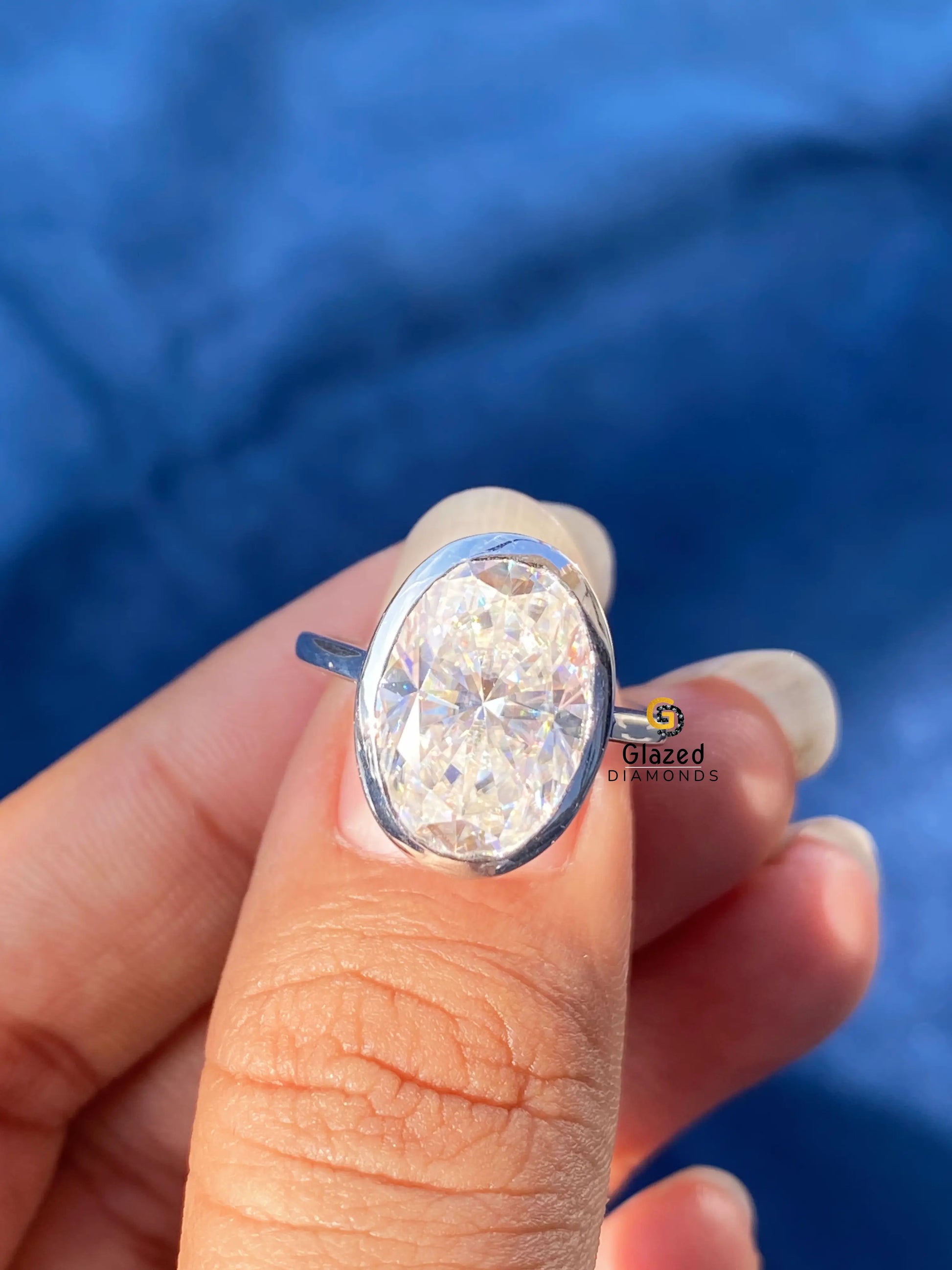 5Ct Oval Cut Moissanite Bezel Set Engagement Ring For Women