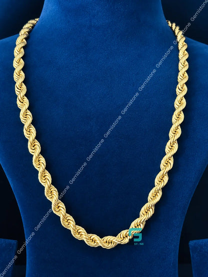 925 Silver 5MM Yellow Gold Plated Plain Rope Plain Chain