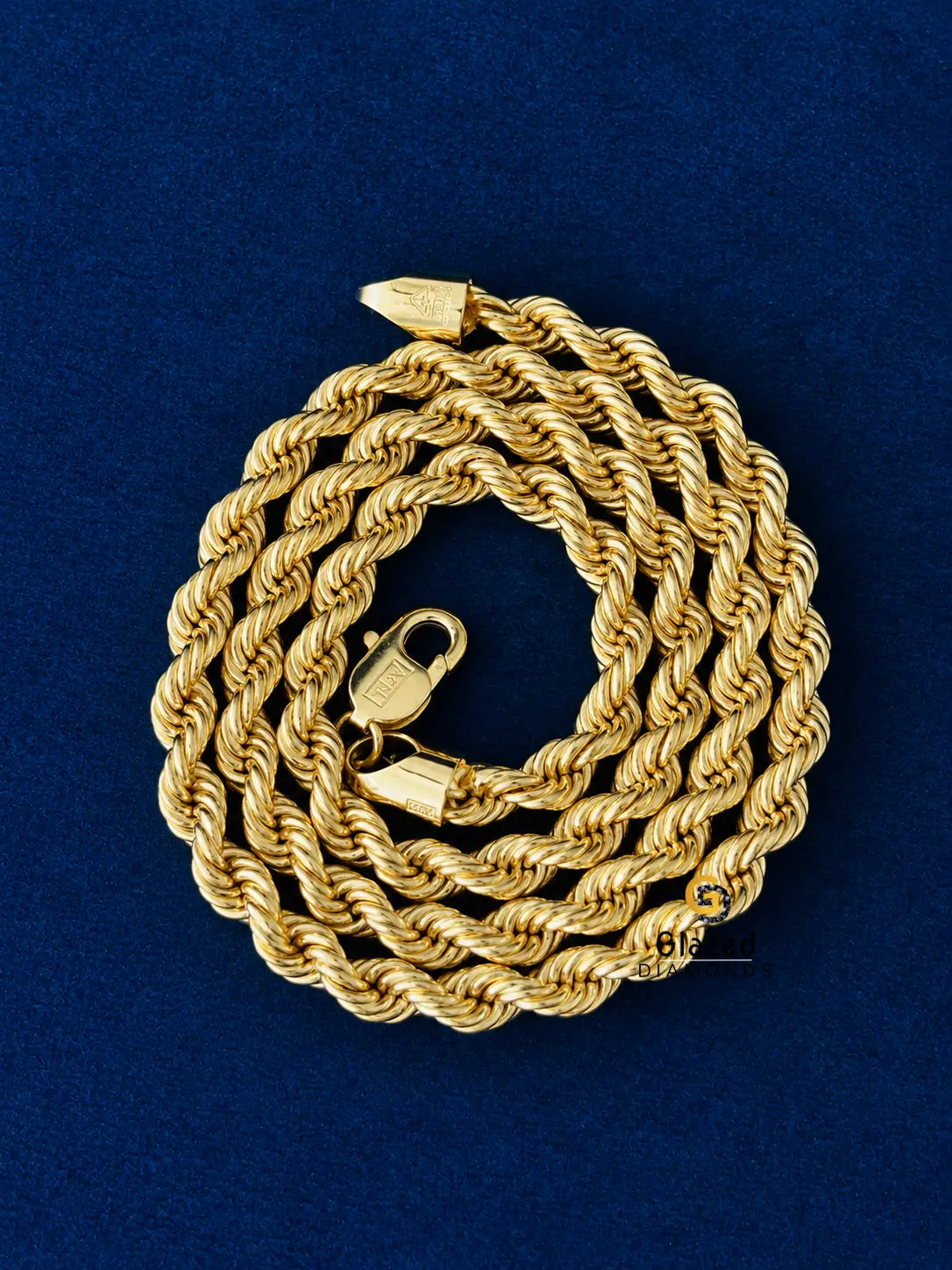 925 Silver 5MM Yellow Gold Plated Plain Rope Plain Chain
