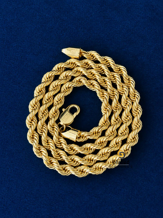 925 Silver 5MM Yellow Gold Plated Plain Rope Plain Chain