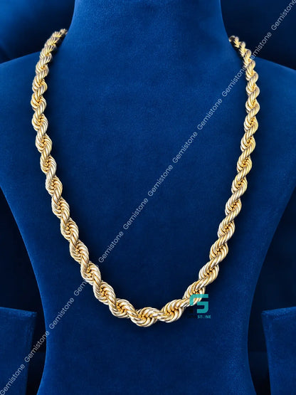 925 Silver 5MM Yellow Gold Plated Plain Rope Plain Chain