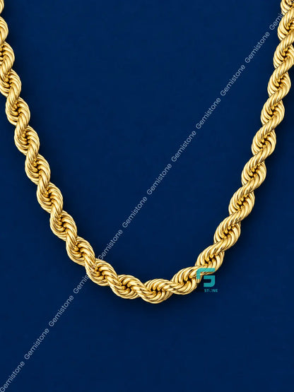 925 Silver 5MM Yellow Gold Plated Plain Rope Plain Chain