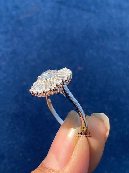 5MM Round Cut Moissanite Baguette Cut Halo Ring