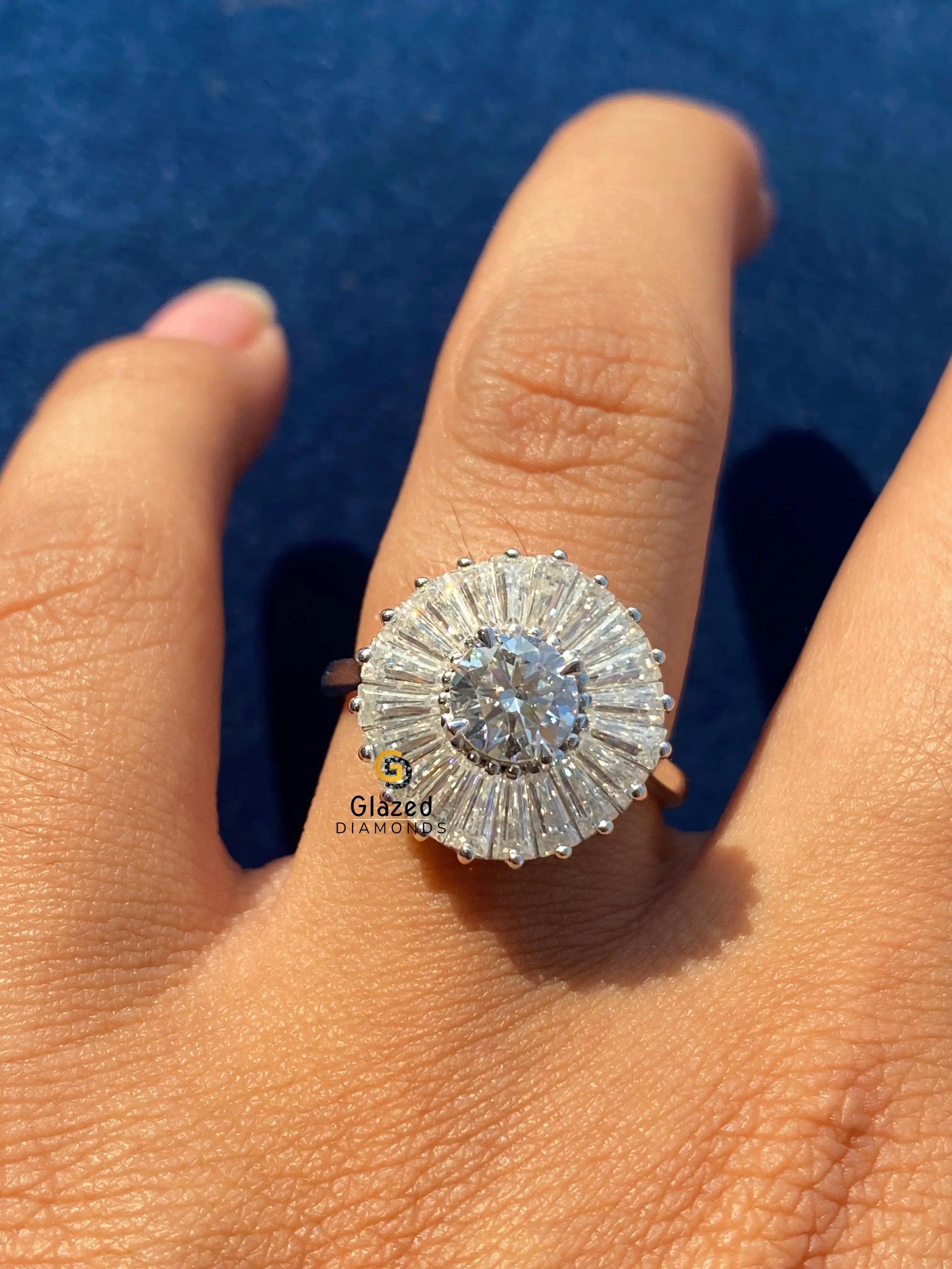 5MM Round Cut Moissanite Baguette Cut Halo Ring For Her