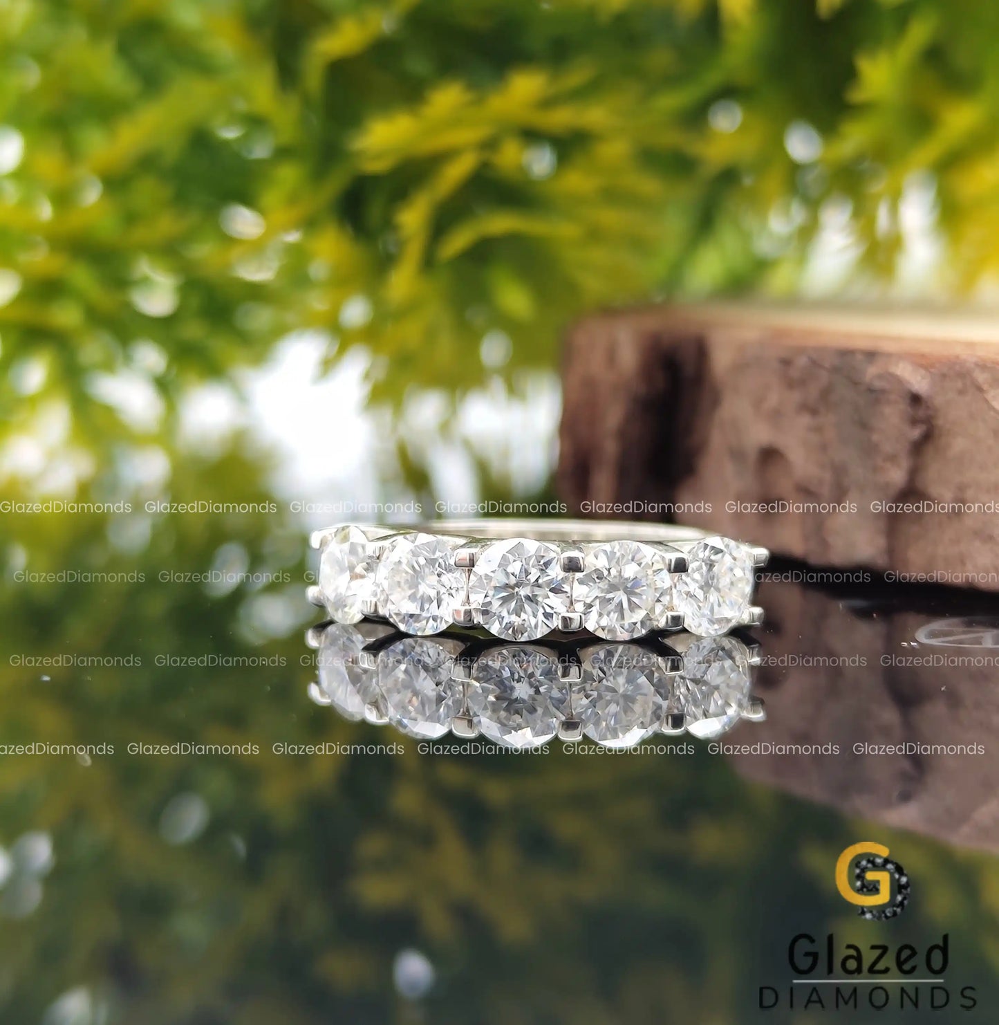 5 Stone Moissanite Wedding Band Women
