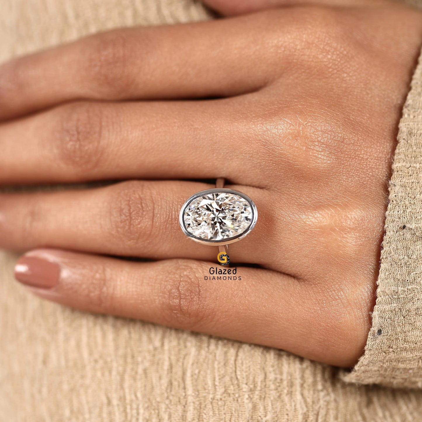 6CT Bezel Set Diamond Engagement Ring For Women