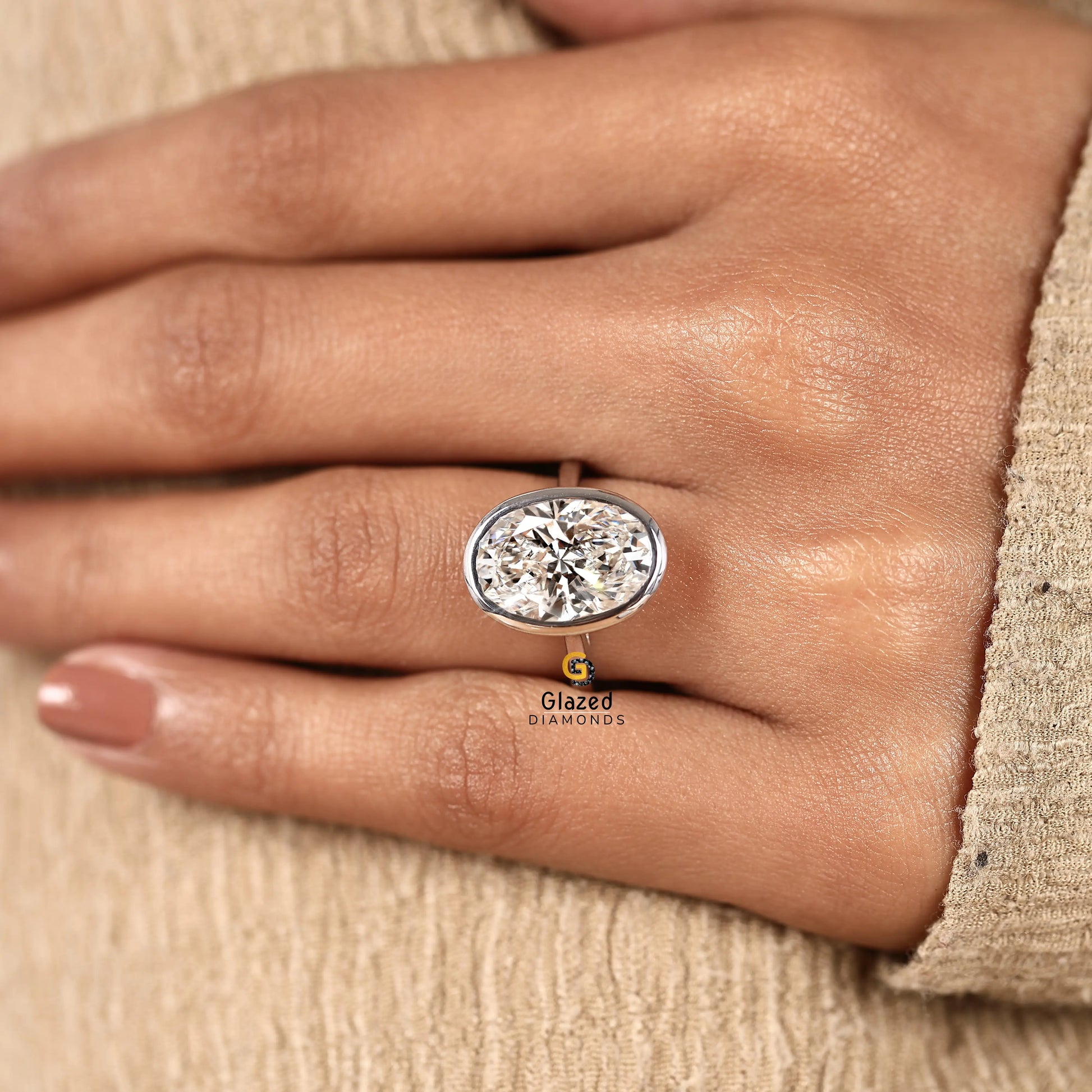 6CT Bezel Set Diamond Engagement Ring For Women