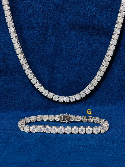 6MM Round Cut Moissanite Tennis Chain And Bracelet Combo