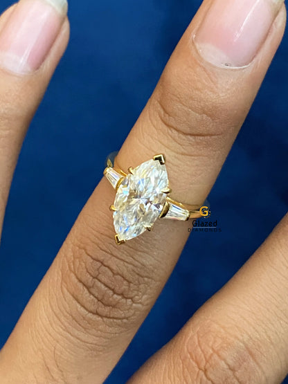 6 Prong Marquise With Tapper Baguette Moissanite Wedding Ring